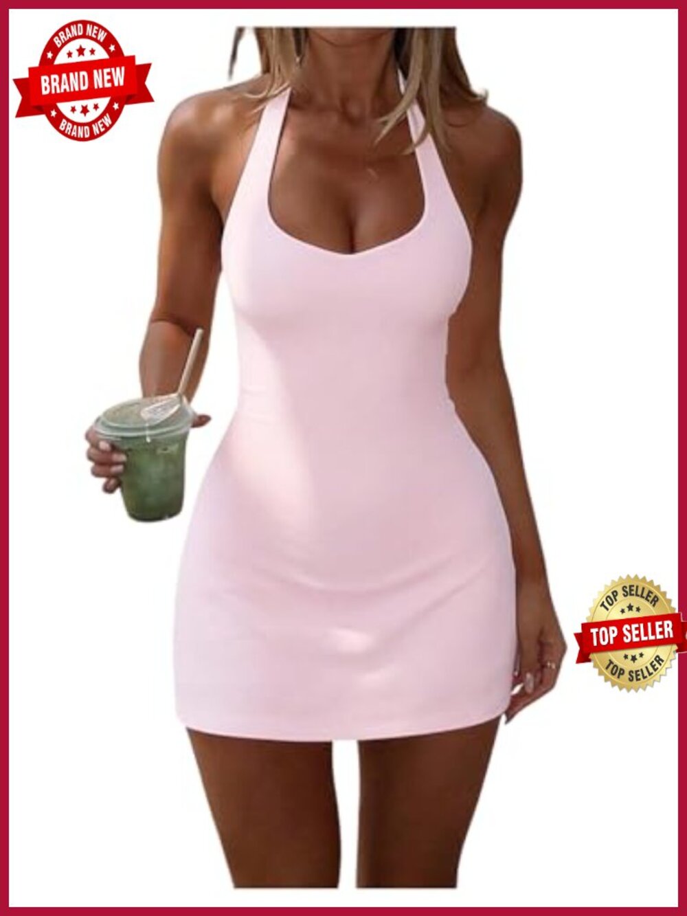 Women's Halter Bodycon Mini Dress Sleeveless Open Back Party Club Dress